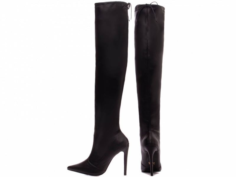 Bota Over Bico Fino Feminina Salto 12  stretch Preto Ref.: 80006A