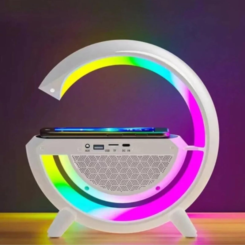 Luminária de Mesa Rgb Caixa De Som Carregador Por Indução Despertador Rádio Relógio