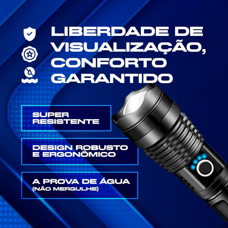 Lanterna Tática T9 Led Recarregável P50 USB Super Potente Zoom Longo Alcance para Trilhas Pesca Vigilante Acampamento Fazenda Caça