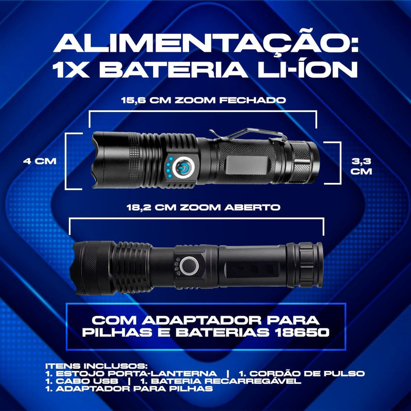 Lanterna Tática T9 Led Recarregável P50 USB Super Potente Zoom Longo Alcance para Trilhas Pesca Vigilante Acampamento Fazenda Caça